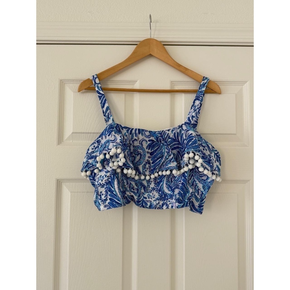 Lilly Pulitzer Gretna Linen Crop Top size 8 blue bird is the world
